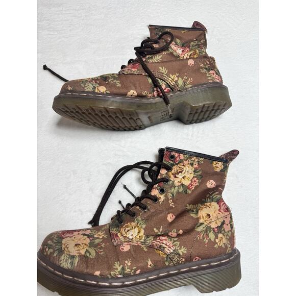 Dr. Doc Martens Floral Boots Sz 7 EU 38 1460 Brown Red Pink Canvas Docs Combat - Picture 4 of 7